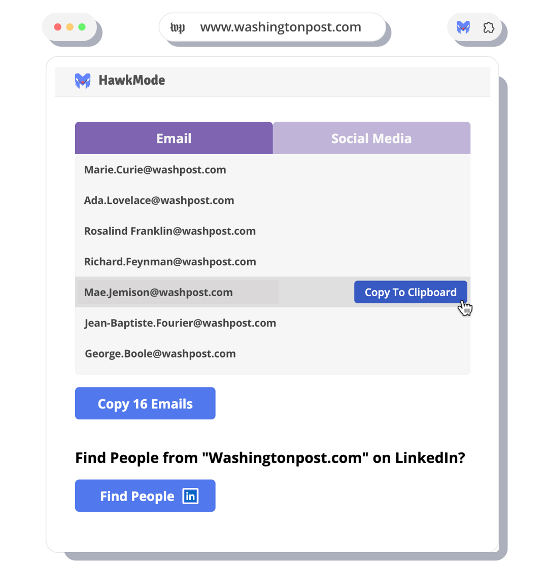 Quickly Find Emails and Social Profiles on any Webpage